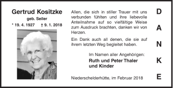 Traueranzeige von Gertrud Kositzke von Siegener Zeitung