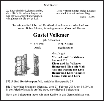 Traueranzeige von Gustel Volkmer von Siegener Zeitung