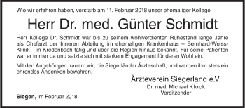 Traueranzeige von Günter Schmidt von Siegener Zeitung