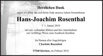 Traueranzeige von Hans-Joachim Rosenthal von Siegener Zeitung
