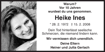 Traueranzeige von Heike Ines von Siegener Zeitung