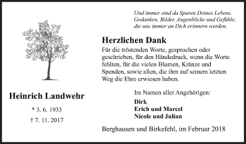 Traueranzeige von Heinrich Landwehr von Siegener Zeitung