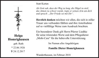 Traueranzeige von Helga Homrighausen von Siegener Zeitung