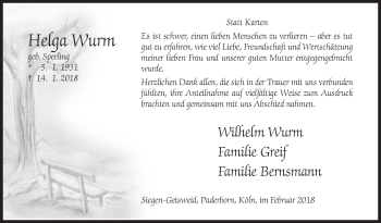 Traueranzeige von Helga Wurm von Siegener Zeitung