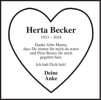 Traueranzeige von Herta Becker von Siegener Zeitung