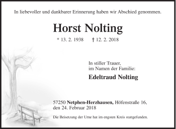 Traueranzeige von Horst Nolting von Siegener Zeitung
