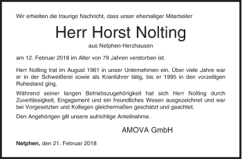 Traueranzeige von Horst Nolting von Siegener Zeitung