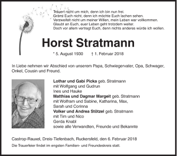 Traueranzeige von Horst Stratmann von Siegener Zeitung