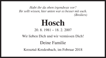 Traueranzeige von Hosch  von Siegener Zeitung