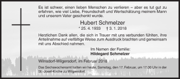 Traueranzeige von Hubert Schmelzer von Siegener Zeitung