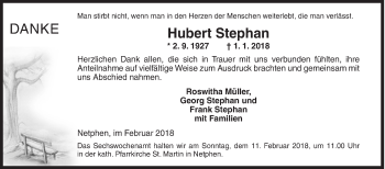 Traueranzeige von Hubert Stephan von Siegener Zeitung