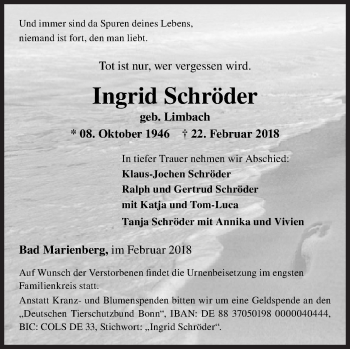 Traueranzeige von Ingrid Schröder von Siegener Zeitung