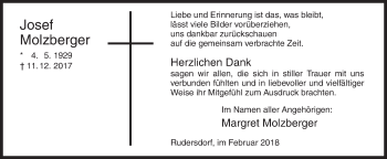 Traueranzeige von Josef Molzberger von Siegener Zeitung