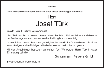 Traueranzeige von Josef Türk von Siegener Zeitung