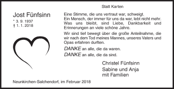 Traueranzeige von Jost Fünfsinn von Siegener Zeitung