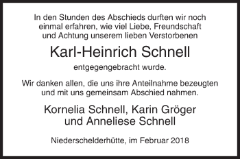 Traueranzeige von Karl-Heinrich Schnell von Siegener Zeitung