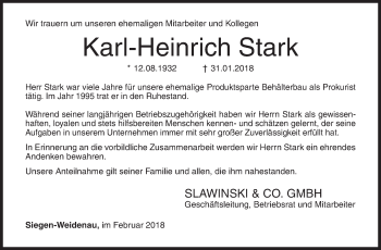 Traueranzeige von Karl-Heinrich Stark von Siegener Zeitung