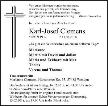 Traueranzeige von Karl-Josef Clemens von Siegener Zeitung