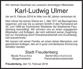 Traueranzeige von Karl-Ludwig Ulmer von Siegener Zeitung