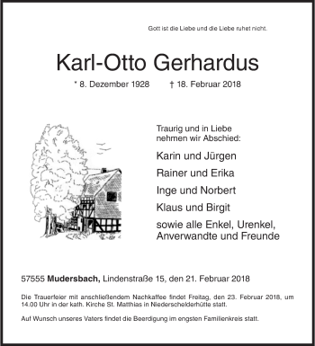 Traueranzeige von Karl-Otto Gerhardus von Siegener Zeitung