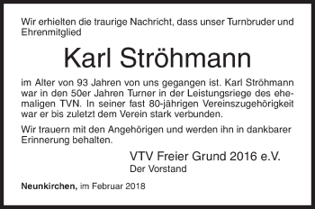 Traueranzeige von Karl Ströhmann von Siegener Zeitung