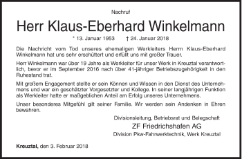 Traueranzeige von Klau-Eberhard Winkelmann von Siegener Zeitung