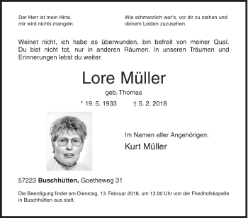 Traueranzeige von Lore Müller von Siegener Zeitung