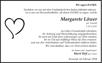 Traueranzeige von Margarete Löwer von Siegener Zeitung