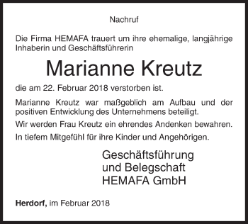 Traueranzeige von Marianne Kreutz von Siegener Zeitung