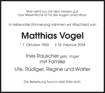 Traueranzeige von Matthias Vogel von Siegener Zeitung