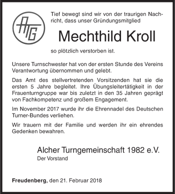 Traueranzeige von Mechthild Kroll von Siegener Zeitung