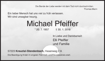 Traueranzeige von Michael Pfeiffer von Siegener Zeitung