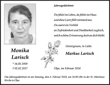 Traueranzeige von Monika Larisch von Siegener Zeitung