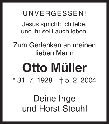 Traueranzeige von Otto Müller von Siegener Zeitung