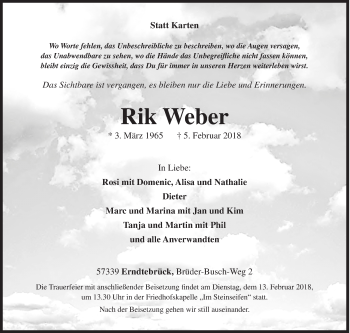 Traueranzeige von Rik Weber von Siegener Zeitung