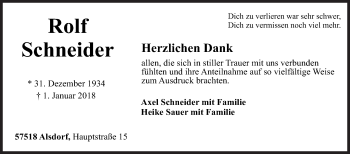 Traueranzeige von Rolf Schneider von Siegener Zeitung