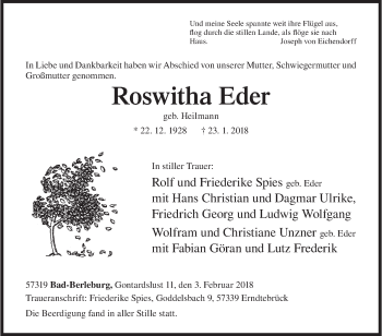 Traueranzeige von Roswitha Eder von Siegener Zeitung