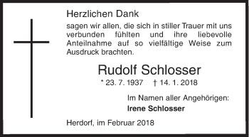 Traueranzeige von Rudolf Schlosser von Siegener Zeitung