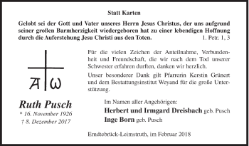 Traueranzeige von Ruth Pusch von Siegener Zeitung