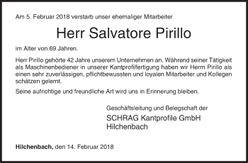 Traueranzeige von Salvatore Pirillo von Siegener Zeitung