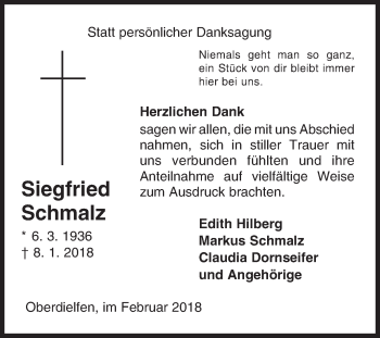 Traueranzeige von Siegfried Schmalz von Siegener Zeitung