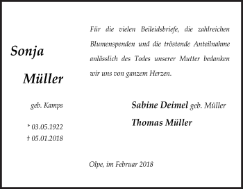 Traueranzeige von Sonja Müller von Siegener Zeitung