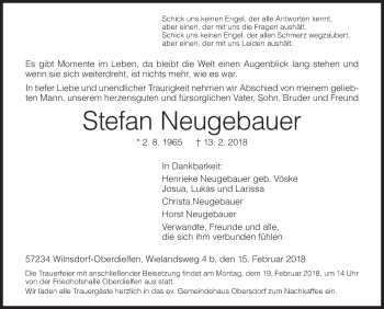 Traueranzeige von Stefan Neugebauer von Siegener Zeitung