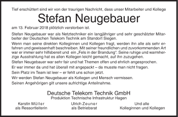 Traueranzeige von Stefan Neugebauer von Siegener Zeitung