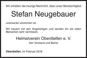 Traueranzeige von Stefan Neugebauer von Siegener Zeitung