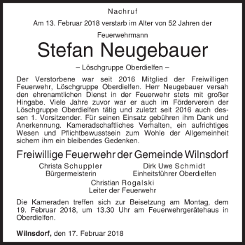 Traueranzeige von Stefan Neugebauer von Siegener Zeitung