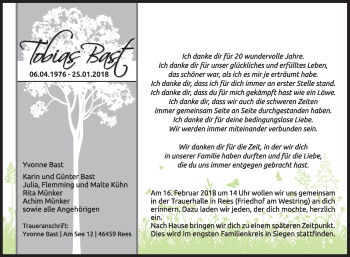 Traueranzeige von Tobias Bast von Siegener Zeitung