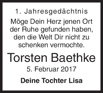 Traueranzeige von Torsten Baethke von Siegener Zeitung