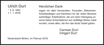 Traueranzeige von Ulrich Durt von Siegener Zeitung
