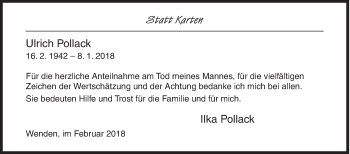 Traueranzeige von Ulrich Pollack von Siegener Zeitung